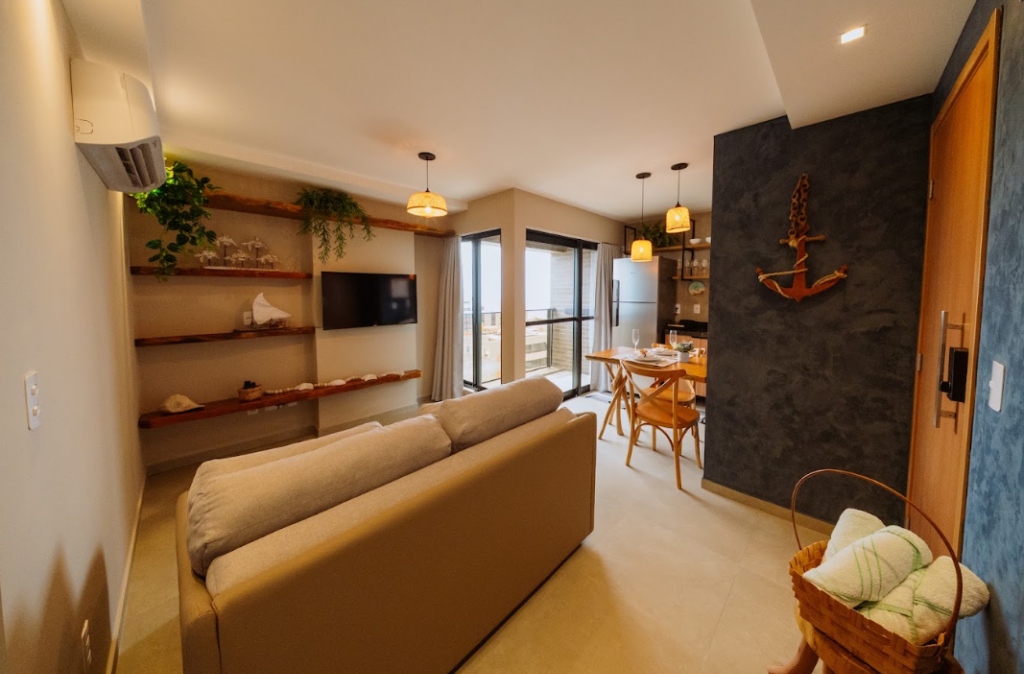 Apartamento Mar Azul - Sala de TV e clima náutico